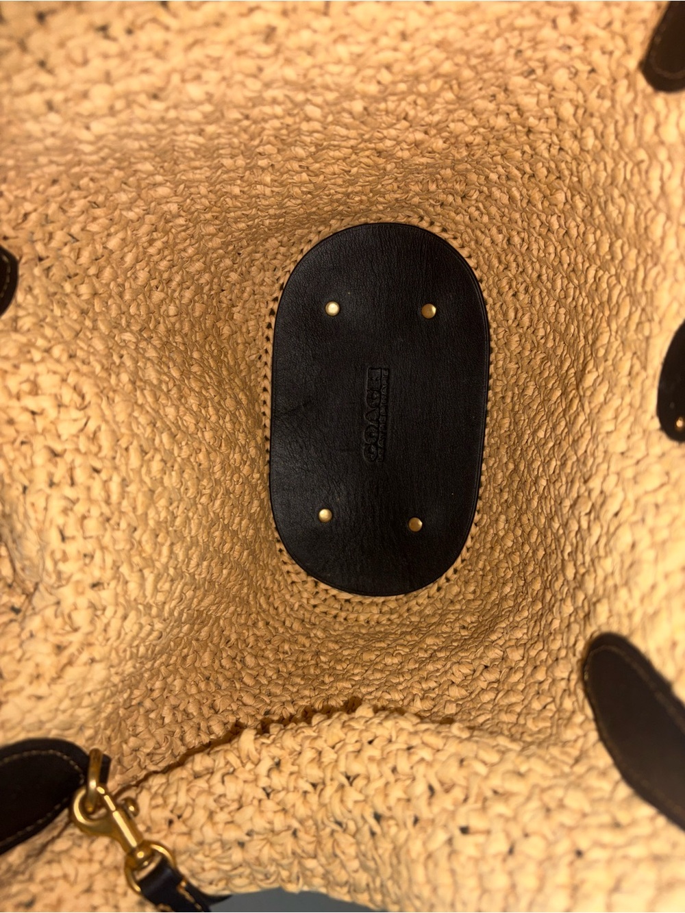 Coach Small (popcorn) Straw Tote Bag with Black Leather Trim EUC - Picture 4 of 9